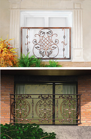 window fencing with forged rossetes iron