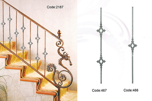 Curved iron scrollwork with railing