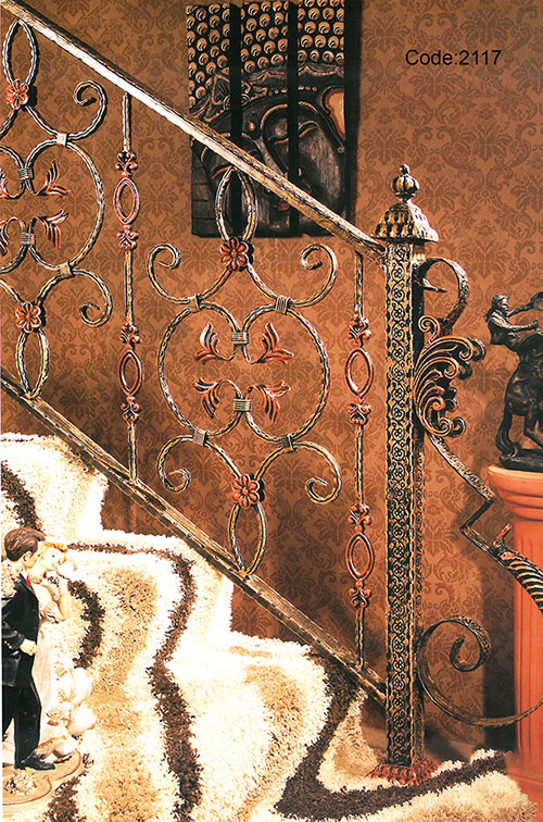 Custom built hardwood and wrought iron staircase