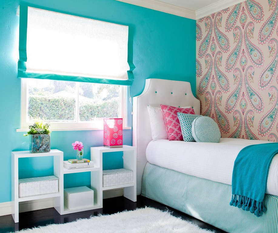 اتاق خواب دختانه به رنگ فیروزه ای