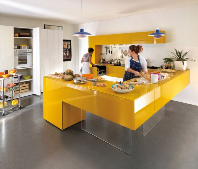 آشپزخانه با طراحی رنگ زرد