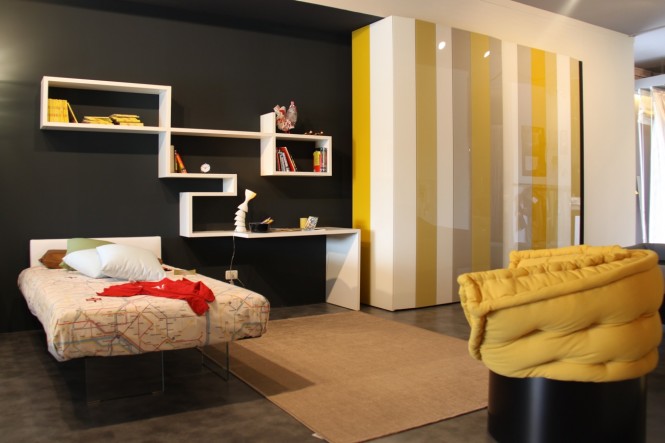 اتاق خواب با ترکیب رنگ زرد خاکستری و سیاه