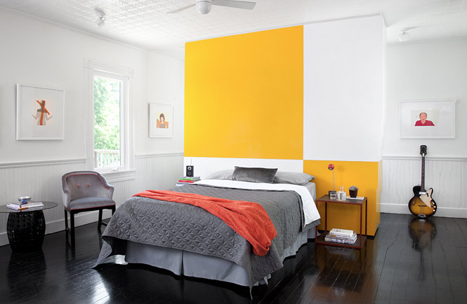 اتاق خواب زرد و خاکستری